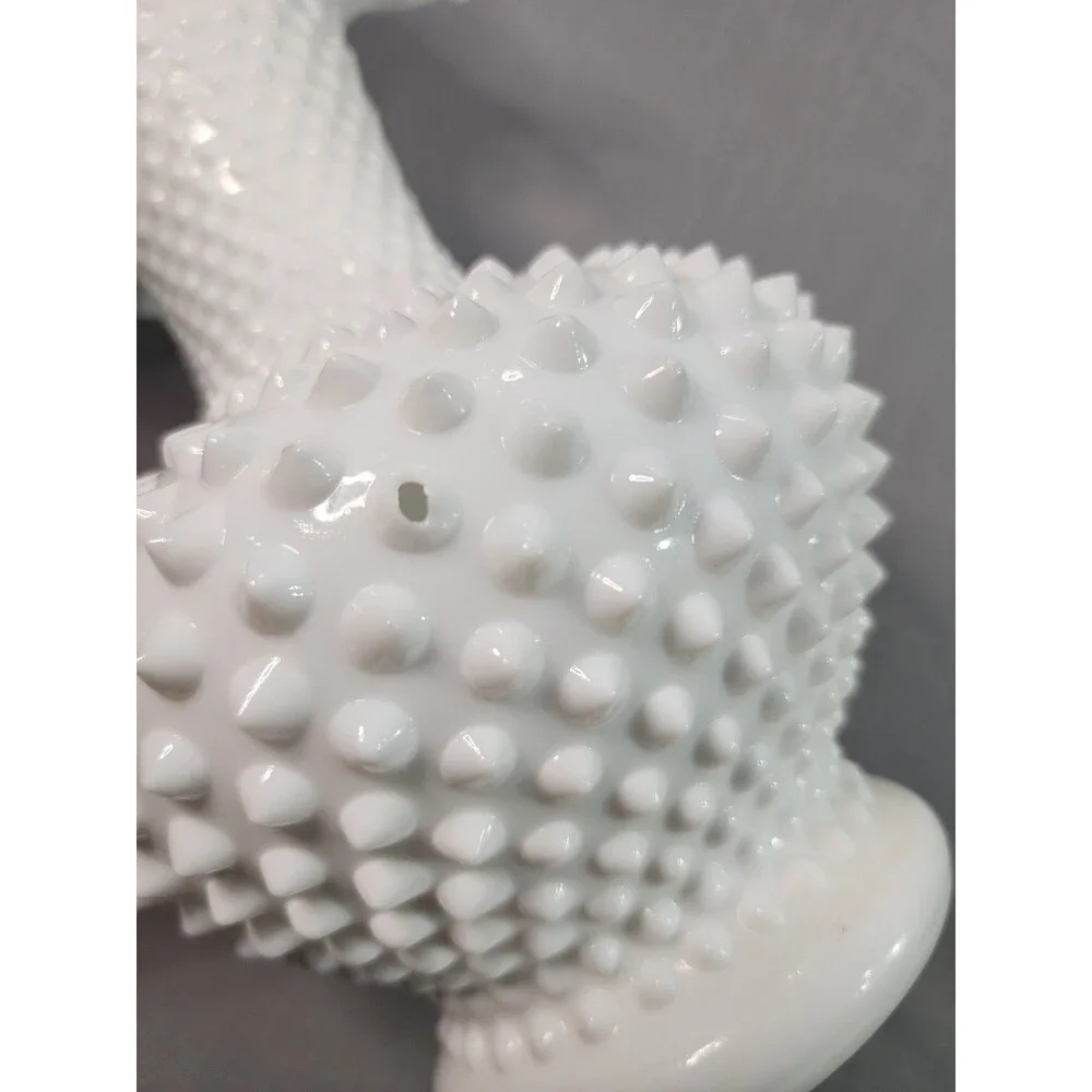 Vintage White Milk Glass Hobnail Vase with Ruffled Rim 10